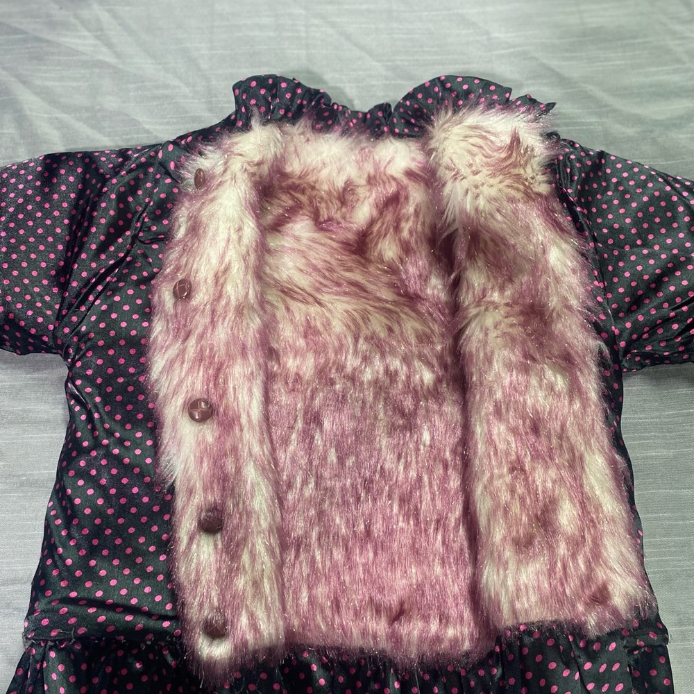 Polka Dot Kids Puffer Jacket with Faux Fur Lining